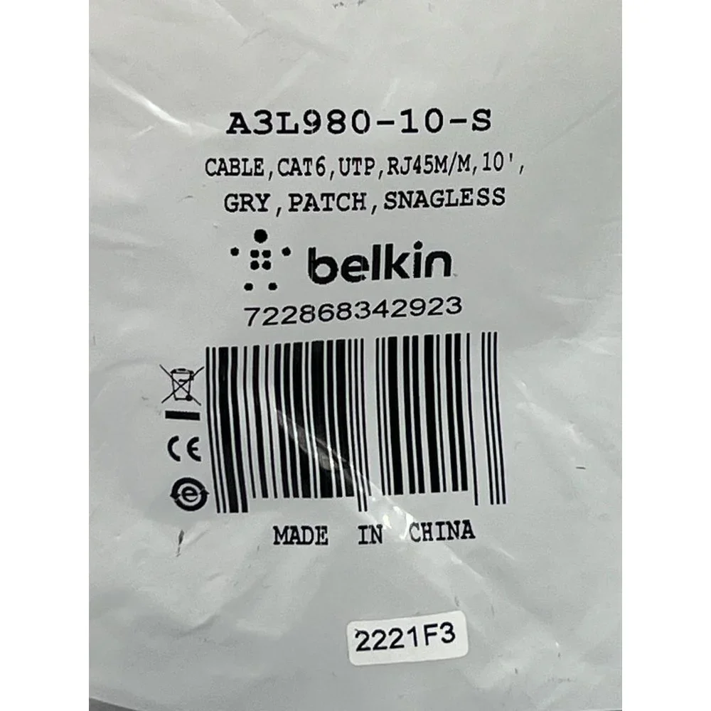 Belkin - A3L98010S - Cable - Cat6-UTP - RJ45M/M - Gray - Patch - Snagless